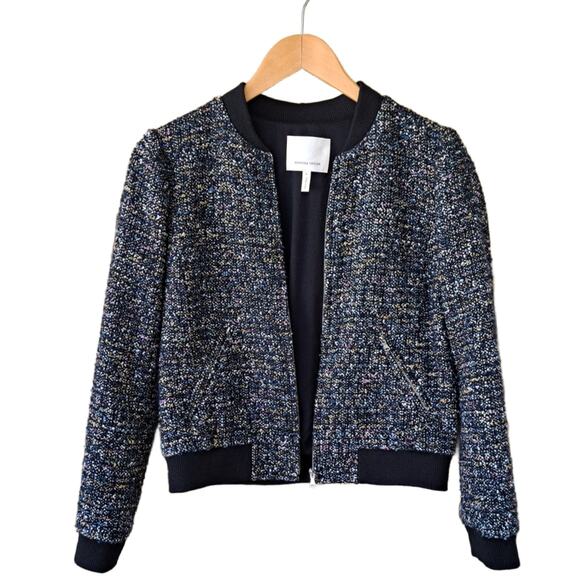 Rebecca Taylor Navy Multi Tweed Bomber Jacket Size 4 MSRP $630 - Picture 10 of 13